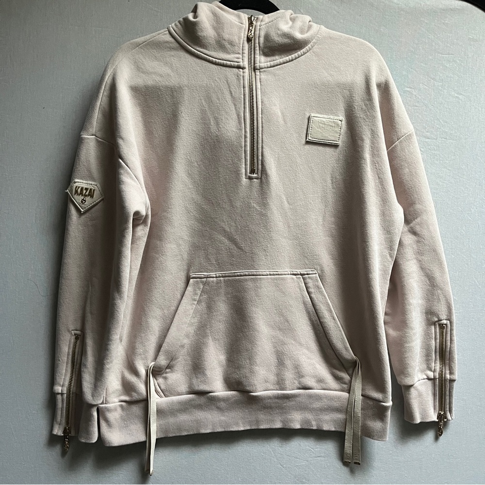 KAZAI Paparazzi Half Zip Oversize Hoodie XS Beige Streetwear - Picture 2 of 11